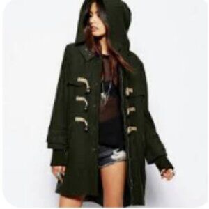 Thread  & Supply Hunter Green Hooded Wool Blend Duffle Coat size S
